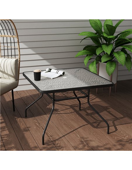 Outsunny Square Garden Dining Table with Tempered Glass Top & Umbrella Hole, 100 x 100 cm - pic 160722 | FastDaddyshop