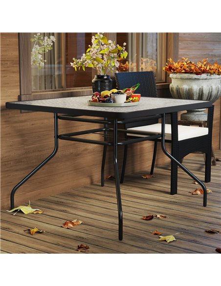 Outsunny Square Garden Dining Table with Tempered Glass Top & Umbrella Hole, 100 x 100 cm - pic 160723 | FastDaddyshop