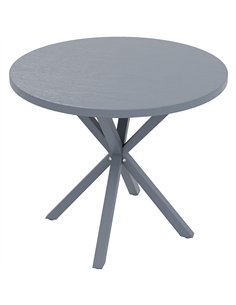 Outsunny Garden Table, 85cm Round Outdoor Dining Table with Steel Frame, Wood Effect Top, for Balcony, Deck, Dark Grey