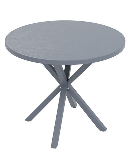 Outsunny Garden Table, 85cm Round Outdoor Dining Table with Steel Frame, Wood Effect Top, for Balcony, Deck, Dark Grey - pic 160725 | FastDaddyshop