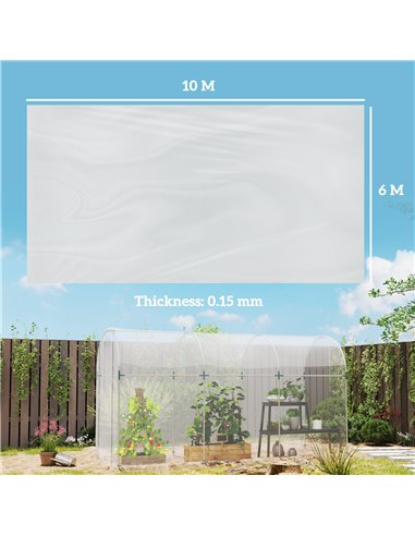 Outsunny 6 X 10m Heavy Duty (150um/6mil) Polypropylene Greenhouse Cover Replacement, UV Resistant Waterproof Plastic Polytunnel 