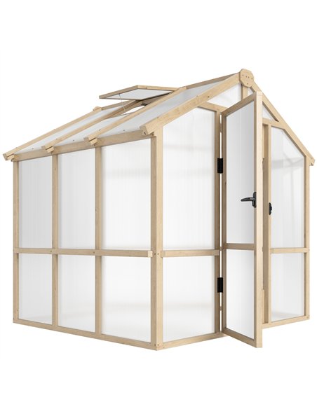 Outsunny 6.6 x 6ft Polycarbonate Greenhouse, Walk-in Wooden Greenhouse with Lockable Door and Window, Garden Plants Grow House,  - pic 160743 | FastDaddyshop