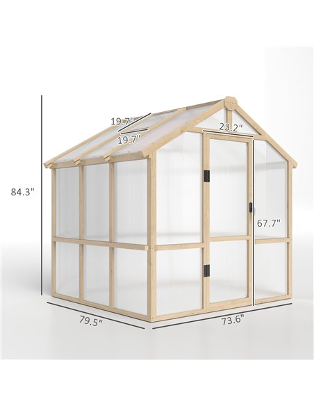 Outsunny 6.6 x 6ft Polycarbonate Greenhouse, Walk-in Wooden Greenhouse with Lockable Door and Window, Garden Plants Grow House,  - pic 160745 | FastDaddyshop