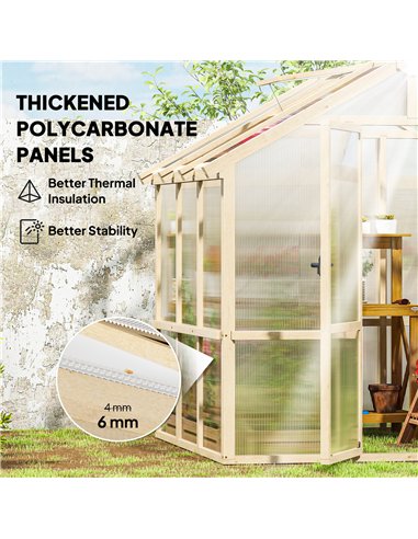 Outsunny 6.6 x 6ft Polycarbonate Greenhouse, Walk-in Wooden Greenhouse with Lockable Door and Window, Garden Plants Grow House, 