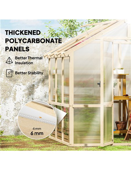 Outsunny 6.6 x 6ft Polycarbonate Greenhouse, Walk-in Wooden Greenhouse with Lockable Door and Window, Garden Plants Grow House,  - pic 160746 | FastDaddyshop