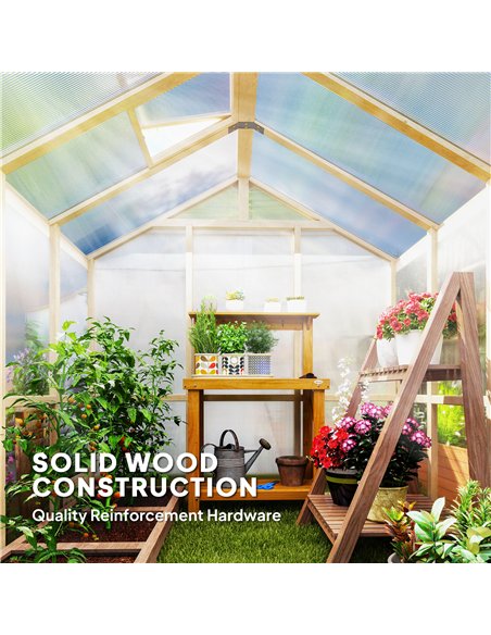 Outsunny 6.6 x 6ft Polycarbonate Greenhouse, Walk-in Wooden Greenhouse with Lockable Door and Window, Garden Plants Grow House,  - pic 160747 | FastDaddyshop