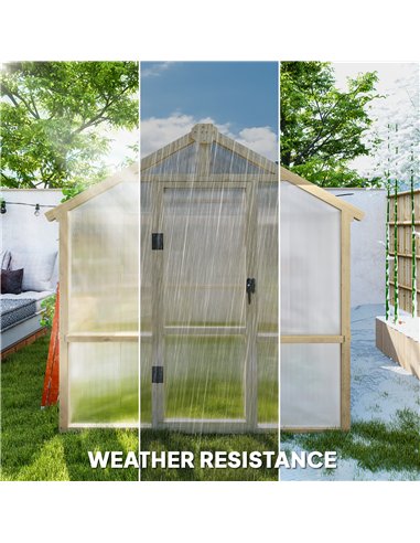 Outsunny 6.6 x 6ft Polycarbonate Greenhouse, Walk-in Wooden Greenhouse with Lockable Door and Window, Garden Plants Grow House, 