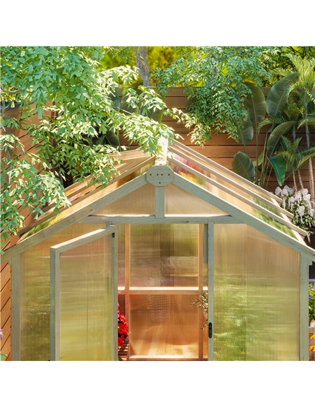 Outsunny 6.6 x 6ft Polycarbonate Greenhouse, Walk-in Wooden Greenhouse with Lockable Door and Window, Garden Plants Grow House,  - pic 160751 | FastDaddyshop