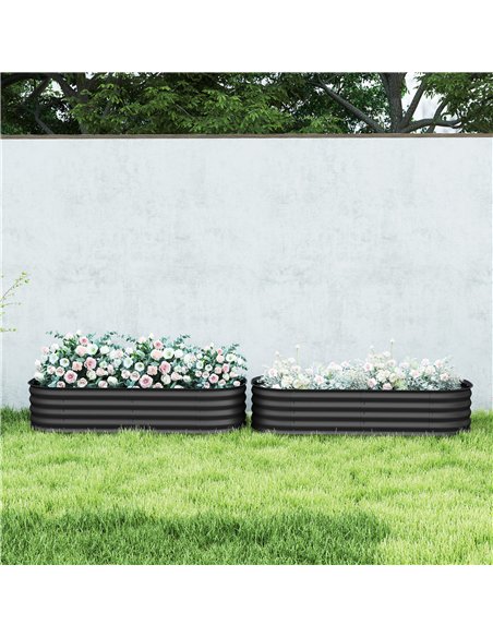 Outsunny Galvanised Raised Garden Bed, Metal Planter Box with Safety Edging, for Flowers, Herbs, Succulents, Pack of 2, Dark Gre - pic 160762 | FastDaddyshop