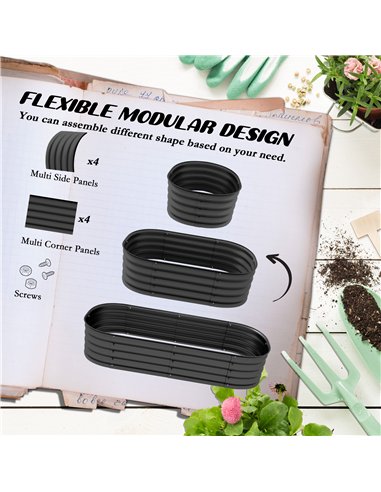 Outsunny Galvanised Raised Garden Bed, Metal Planter Box with Safety Edging, for Flowers, Herbs, Succulents, Pack of 2, Dark Gre