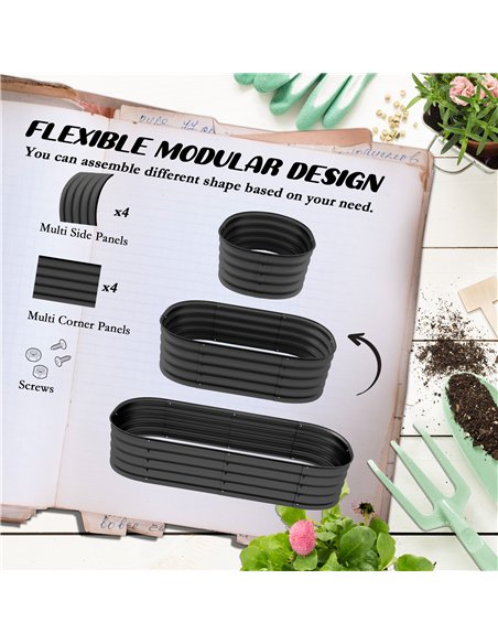 Outsunny Galvanised Raised Garden Bed, Metal Planter Box with Safety Edging, for Flowers, Herbs, Succulents, Pack of 2, Dark Gre - pic 160764 | FastDaddyshop