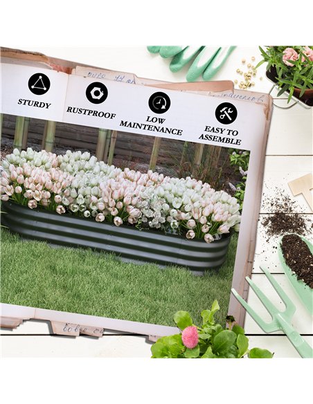 Outsunny Galvanised Raised Garden Bed, Metal Planter Box with Safety Edging, for Flowers, Herbs, Succulents, Pack of 2, Dark Gre - pic 160767 | FastDaddyshop