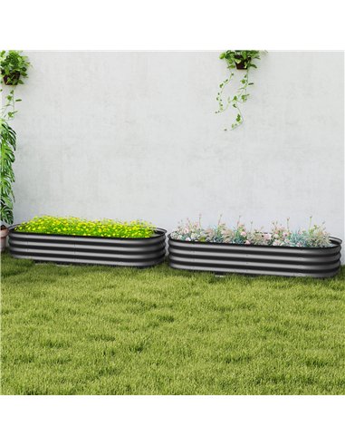 Outsunny Galvanised Raised Garden Bed, Metal Planter Box with Safety Edging, for Flowers, Herbs, Succulents, Pack of 2, Dark Gre