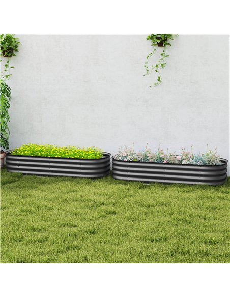 Outsunny Galvanised Raised Garden Bed, Metal Planter Box with Safety Edging, for Flowers, Herbs, Succulents, Pack of 2, Dark Gre - pic 160768 | FastDaddyshop