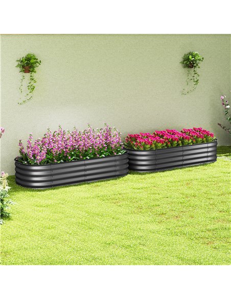 Outsunny Galvanised Raised Garden Bed, Metal Planter Box with Safety Edging, for Flowers, Herbs, Succulents, Pack of 2, Dark Gre - pic 160769 | FastDaddyshop