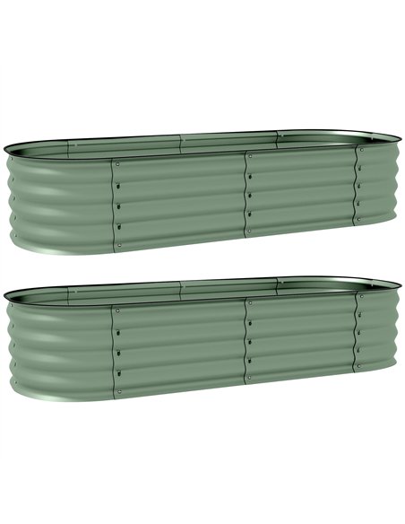 Outsunny Galvanised Raised Garden Bed, Metal Planter Box with Safety Edging, for Flowers, Herbs, Succulents, Pack of 2, Green - pic 160770 | FastDaddyshop