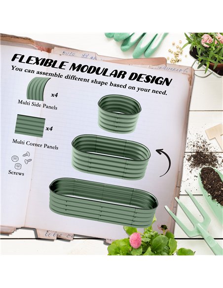 Outsunny Galvanised Raised Garden Bed, Metal Planter Box with Safety Edging, for Flowers, Herbs, Succulents, Pack of 2, Green - pic 160773 | FastDaddyshop