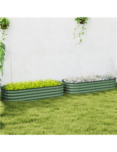 Outsunny Galvanised Raised Garden Bed, Metal Planter Box with Safety Edging, for Flowers, Herbs, Succulents, Pack of 2, Green - pic 160777 | FastDaddyshop