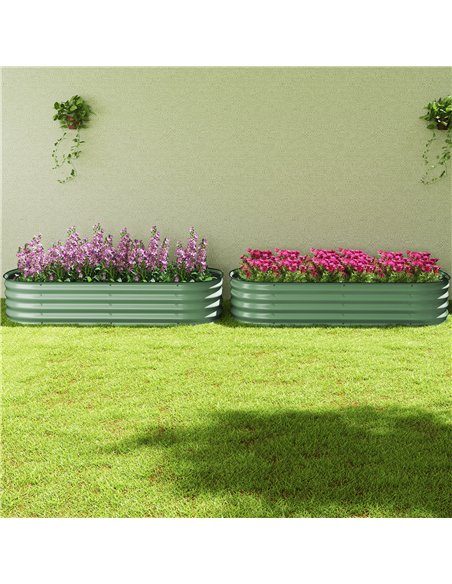 Outsunny Galvanised Raised Garden Bed, Metal Planter Box with Safety Edging, for Flowers, Herbs, Succulents, Pack of 2, Green - pic 160778 | FastDaddyshop