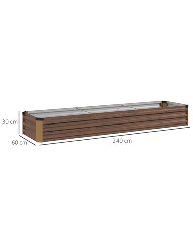 Outsunny 60 x 240cm Galvanised Steel Planter, with Open Bottom, Brown