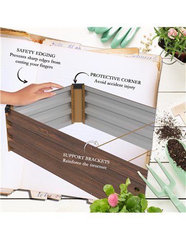 Outsunny 60 x 240cm Galvanised Steel Planter, with Open Bottom, Brown
