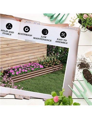 Outsunny 60 x 240cm Galvanised Steel Planter, with Open Bottom, Brown