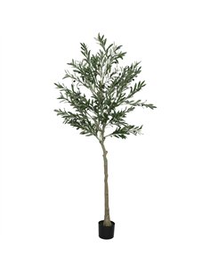 HOMCOM 6ft/ 180cm Decorative Artificial Plant, Silk Olive Tree with 900 Leaves and 40 Olive Fruits in Pot, Fake Plant for Home, 