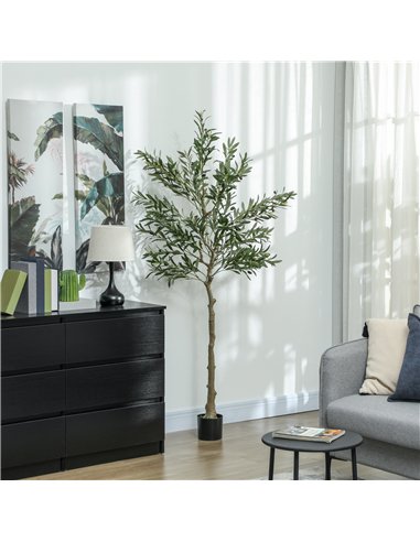 HOMCOM 6ft/ 180cm Decorative Artificial Plant, Silk Olive Tree with 900 Leaves and 40 Olive Fruits in Pot, Fake Plant for Home, 