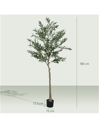 HOMCOM 6ft/ 180cm Decorative Artificial Plant, Silk Olive Tree with 900 Leaves and 40 Olive Fruits in Pot, Fake Plant for Home, 