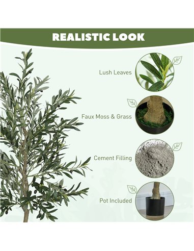 HOMCOM 6ft/ 180cm Decorative Artificial Plant, Silk Olive Tree with 900 Leaves and 40 Olive Fruits in Pot, Fake Plant for Home, 
