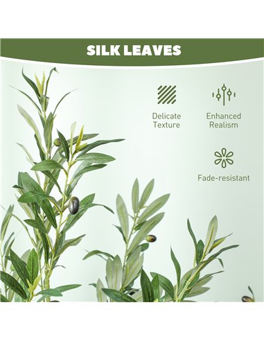HOMCOM 6ft/ 180cm Decorative Artificial Plant, Silk Olive Tree with 900 Leaves and 40 Olive Fruits in Pot, Fake Plant for Home, 