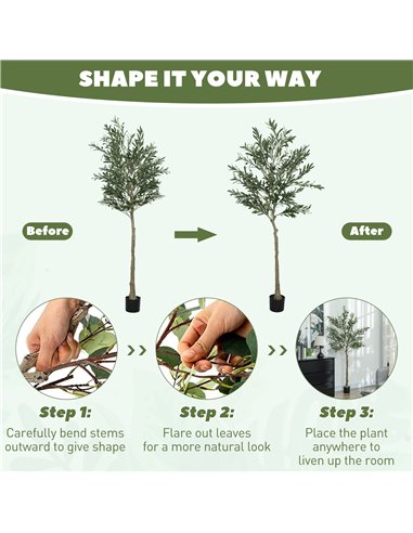 HOMCOM 6ft/ 180cm Decorative Artificial Plant, Silk Olive Tree with 900 Leaves and 40 Olive Fruits in Pot, Fake Plant for Home, 