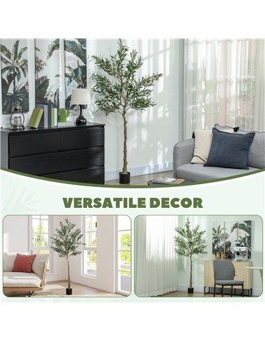 HOMCOM 6ft/ 180cm Decorative Artificial Plant, Silk Olive Tree with 900 Leaves and 40 Olive Fruits in Pot, Fake Plant for Home, 