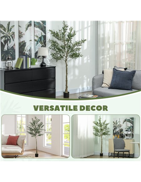 HOMCOM 6ft/ 180cm Decorative Artificial Plant, Silk Olive Tree with 900 Leaves and 40 Olive Fruits in Pot, Fake Plant for Home,  - pic 160804 | FastDaddyshop