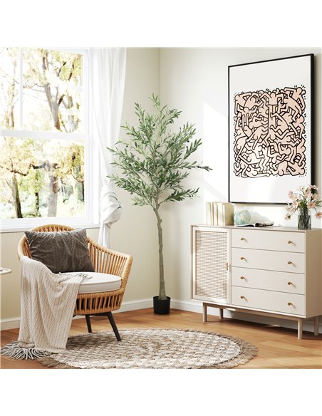 HOMCOM 6ft/ 180cm Decorative Artificial Plant, Silk Olive Tree with 900 Leaves and 40 Olive Fruits in Pot, Fake Plant for Home,  - pic 160805 | FastDaddyshop