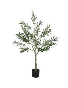 HOMCOM 4ft/ 120cm Decorative Artificial Plant, Silk Olive Tree with 450 Leaves and 20 Olive Fruits in Pot, Fake Plant for Home, 