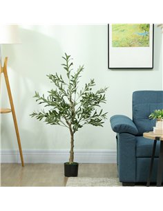 HOMCOM 4ft/ 120cm Decorative Artificial Plant, Silk Olive Tree with 450 Leaves and 20 Olive Fruits in Pot, Fake Plant for Home,  2