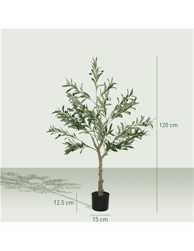 HOMCOM 4ft/ 120cm Decorative Artificial Plant, Silk Olive Tree with 450 Leaves and 20 Olive Fruits in Pot, Fake Plant for Home, 