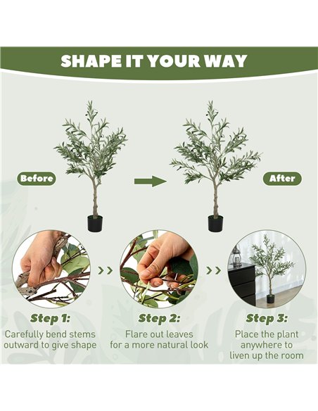 HOMCOM 4ft/ 120cm Decorative Artificial Plant, Silk Olive Tree with 450 Leaves and 20 Olive Fruits in Pot, Fake Plant for Home,  - pic 160811 | FastDaddyshop