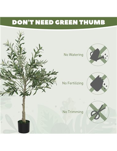 HOMCOM 4ft/ 120cm Decorative Artificial Plant, Silk Olive Tree with 450 Leaves and 20 Olive Fruits in Pot, Fake Plant for Home, 