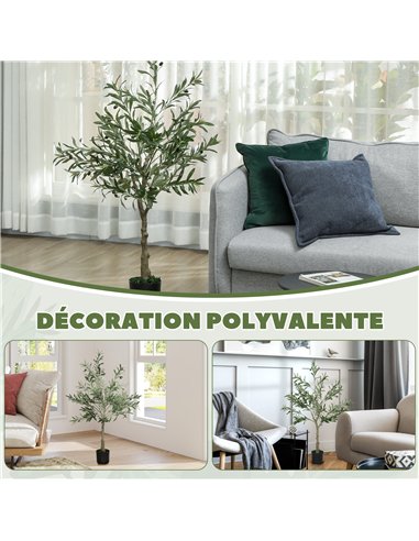 HOMCOM 4ft/ 120cm Decorative Artificial Plant, Silk Olive Tree with 450 Leaves and 20 Olive Fruits in Pot, Fake Plant for Home, 