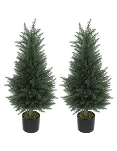 HOMCOM Set of 2 Decorative Artificial Plant, 90 cm Cypress Tree with 362 Leaves in Pot, UV-Resistant Plastic Fake Tree for Indoo