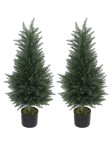 HOMCOM Set of 2 Decorative Artificial Plant, 90 cm Cypress Tree with 362 Leaves in Pot, UV-Resistant Plastic Fake Tree for Indoo - pic 160815 | FastDaddyshop