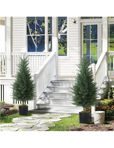 HOMCOM Set of 2 Decorative Artificial Plant, 90 cm Cypress Tree with 362 Leaves in Pot, UV-Resistant Plastic Fake Tree for Indoo