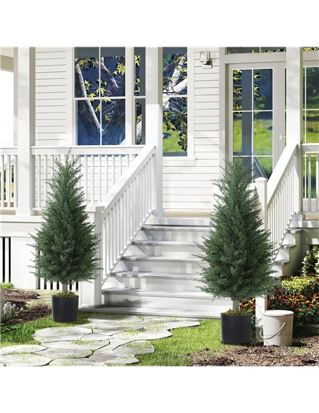 HOMCOM Set of 2 Decorative Artificial Plant, 90 cm Cypress Tree with 362 Leaves in Pot, UV-Resistant Plastic Fake Tree for Indoo - pic 160816 | FastDaddyshop