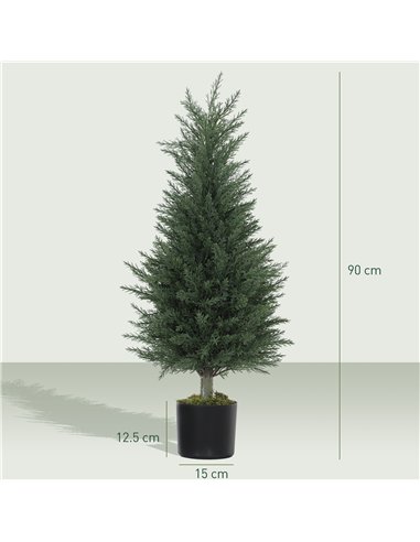 HOMCOM Set of 2 Decorative Artificial Plant, 90 cm Cypress Tree with 362 Leaves in Pot, UV-Resistant Plastic Fake Tree for Indoo