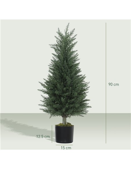 HOMCOM Set of 2 Decorative Artificial Plant, 90 cm Cypress Tree with 362 Leaves in Pot, UV-Resistant Plastic Fake Tree for Indoo - pic 160817 | FastDaddyshop
