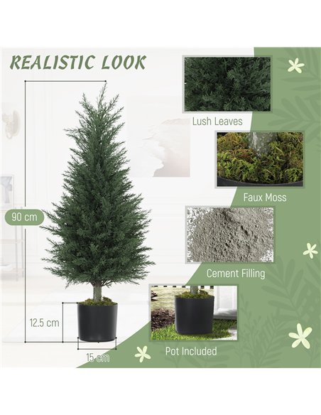 HOMCOM Set of 2 Decorative Artificial Plant, 90 cm Cypress Tree with 362 Leaves in Pot, UV-Resistant Plastic Fake Tree for Indoo - pic 160818 | FastDaddyshop