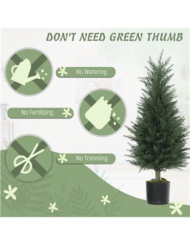 HOMCOM Set of 2 Decorative Artificial Plant, 90 cm Cypress Tree with 362 Leaves in Pot, UV-Resistant Plastic Fake Tree for Indoo