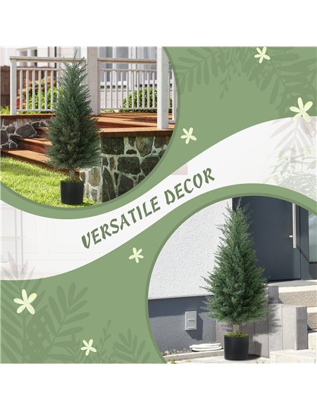 HOMCOM Set of 2 Decorative Artificial Plant, 90 cm Cypress Tree with 362 Leaves in Pot, UV-Resistant Plastic Fake Tree for Indoo - pic 160820 | FastDaddyshop